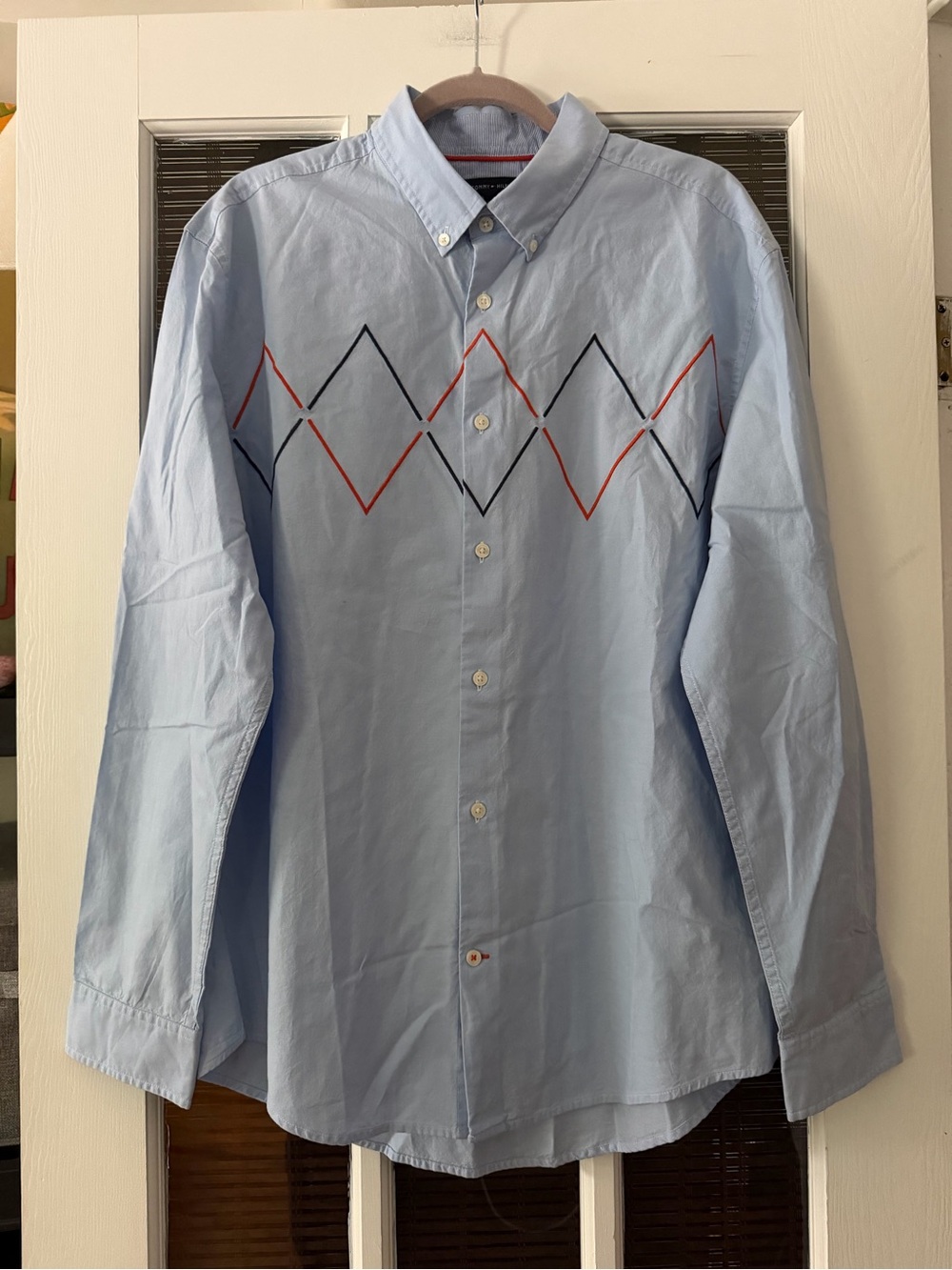 NWT Tommy Hilfiger Men’s XL‎ Blue Diamond Pattern Button Down Shirt | SKU 0056